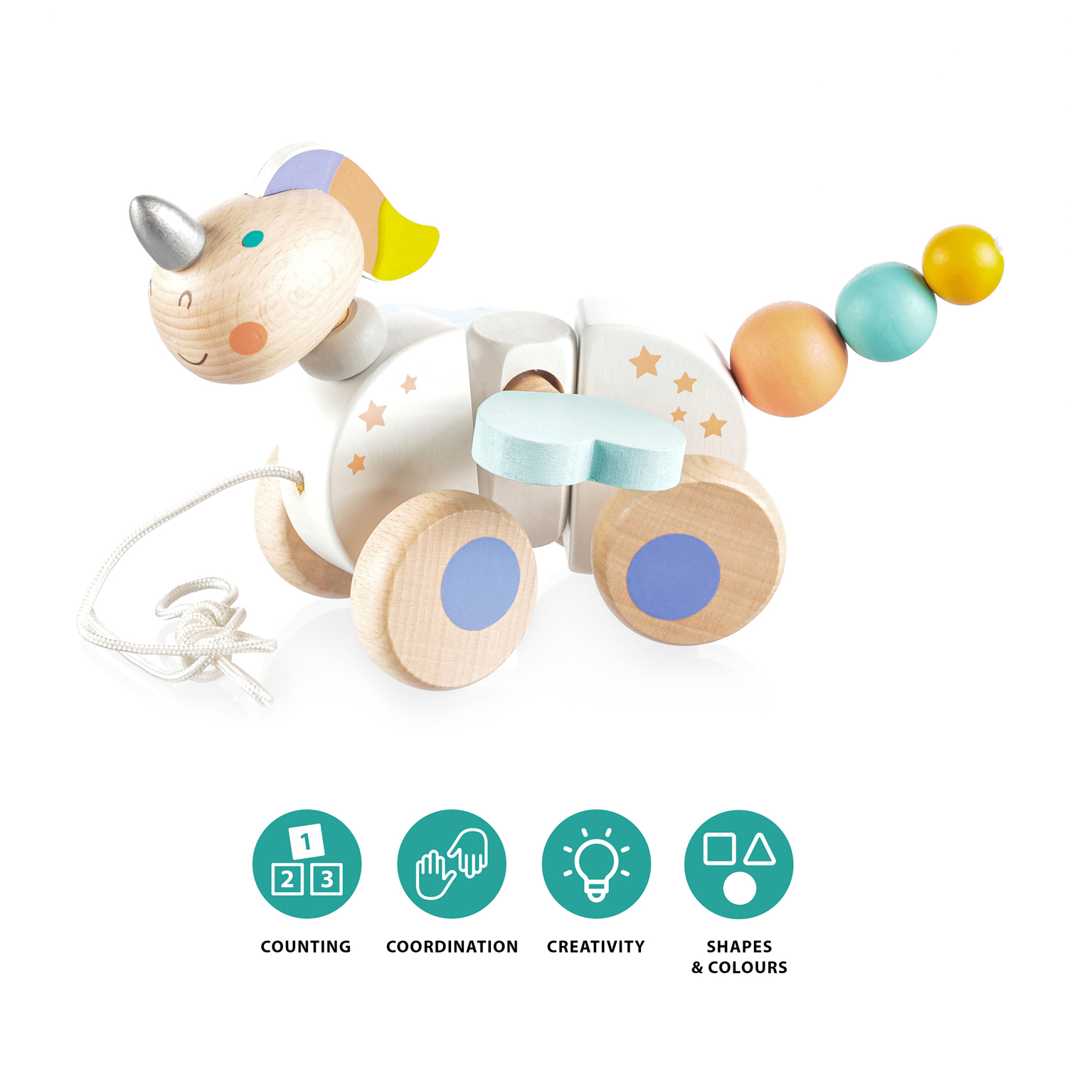 ZOPA Dřevěná tahací hračka, Unicorn