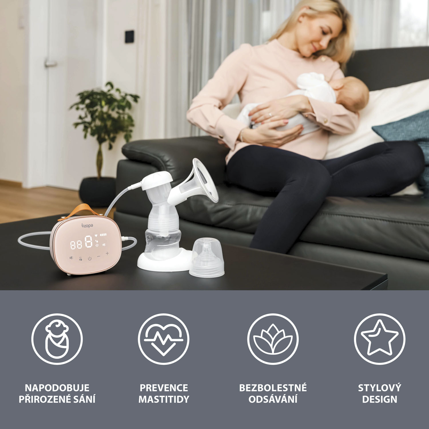 ZOPA Trojfázová elektrická odsávačka mléka Noma, Pink