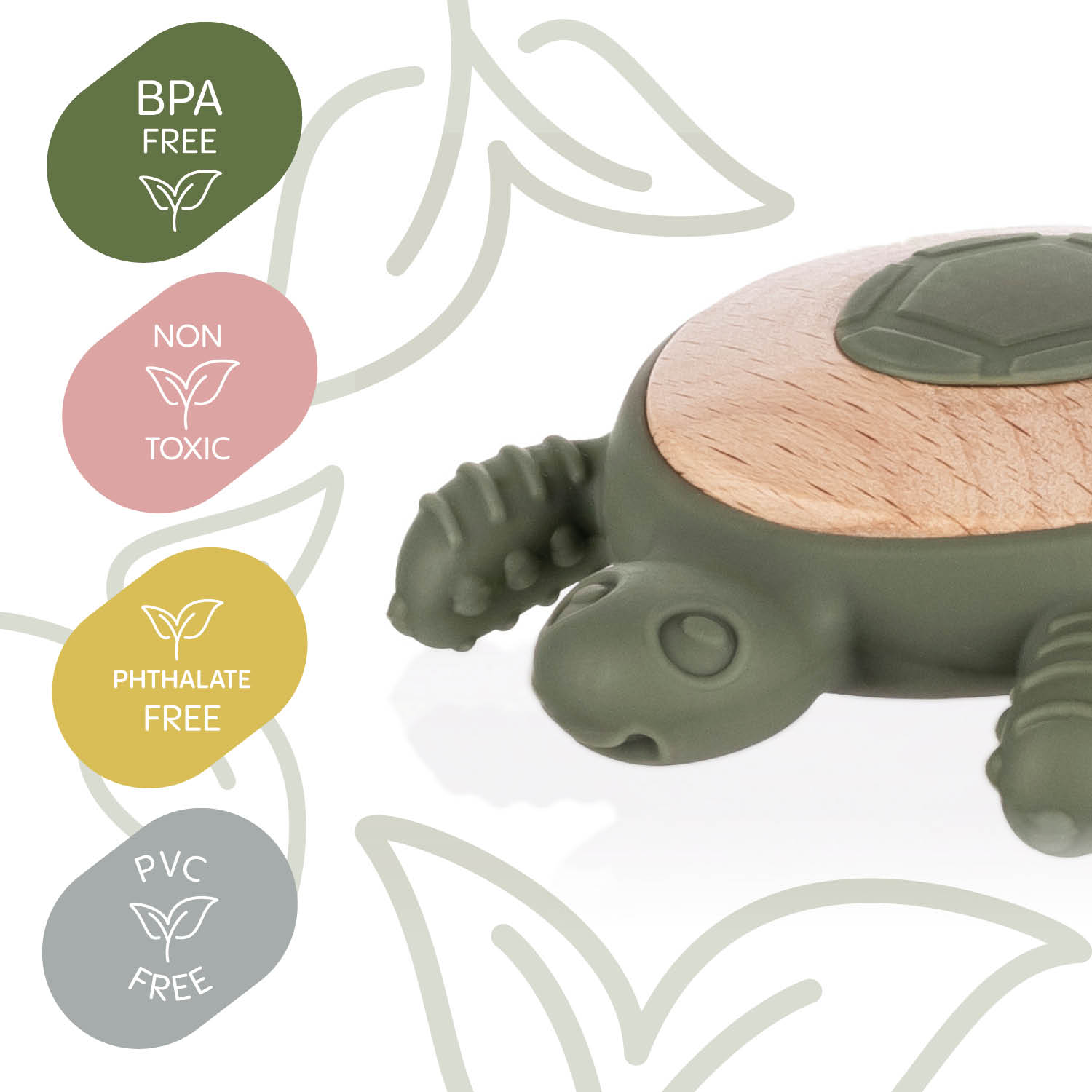 Zopa Silikonové dřevěné kousátko Turtle, Forest Green