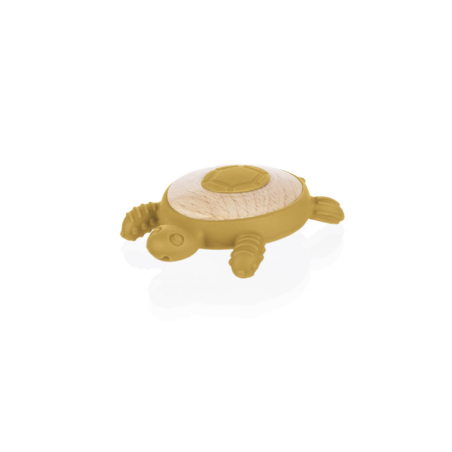Zopa Silikonové dřevěné kousátko Turtle, Mustard Yellow