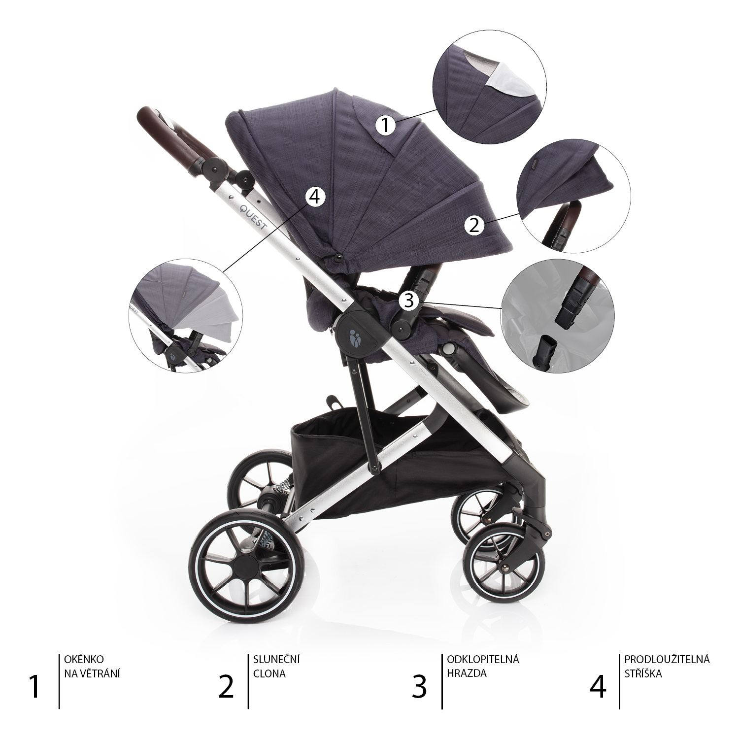 ZOPA Set kočárek Quest+ korba+ adaptéry, Midnight Navy/Silver