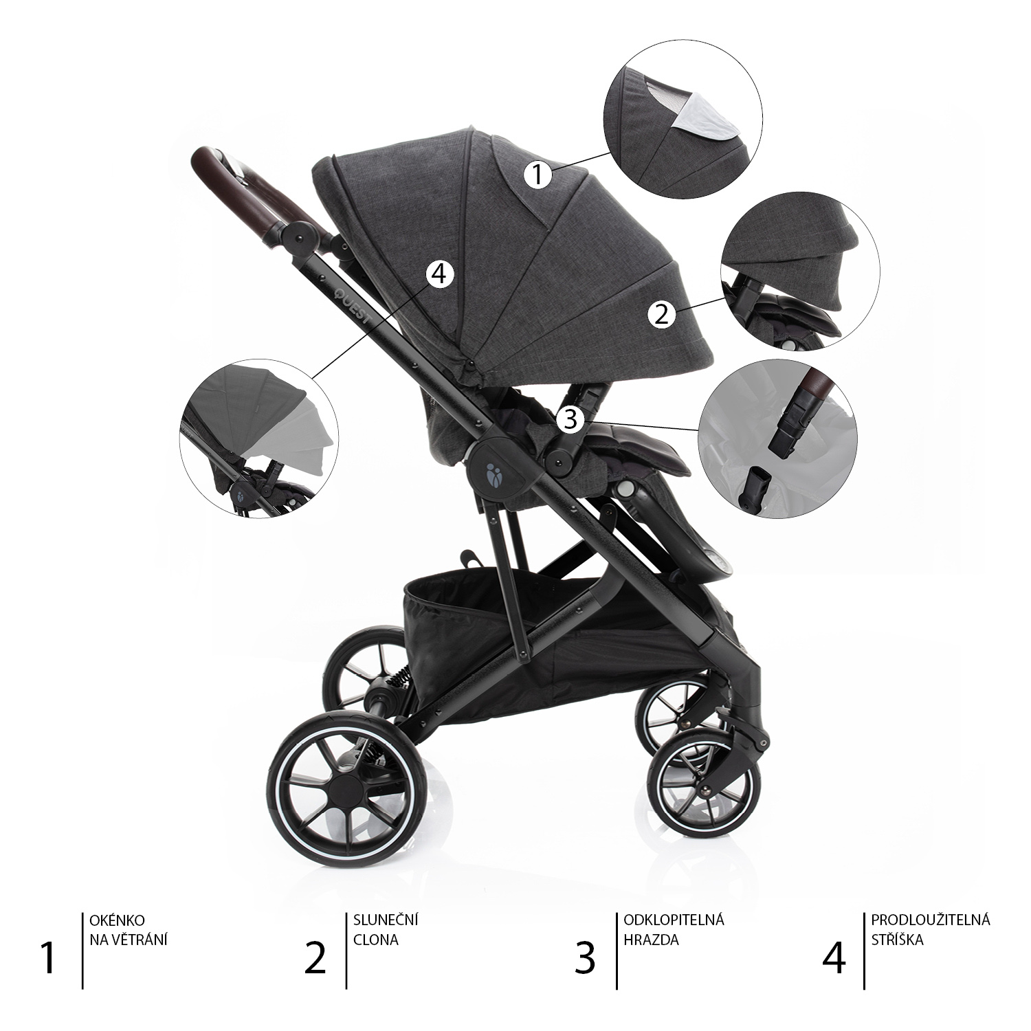 ZOPA Set kočárek Quest+ korba+ adaptéry, Vulcan Black/Black