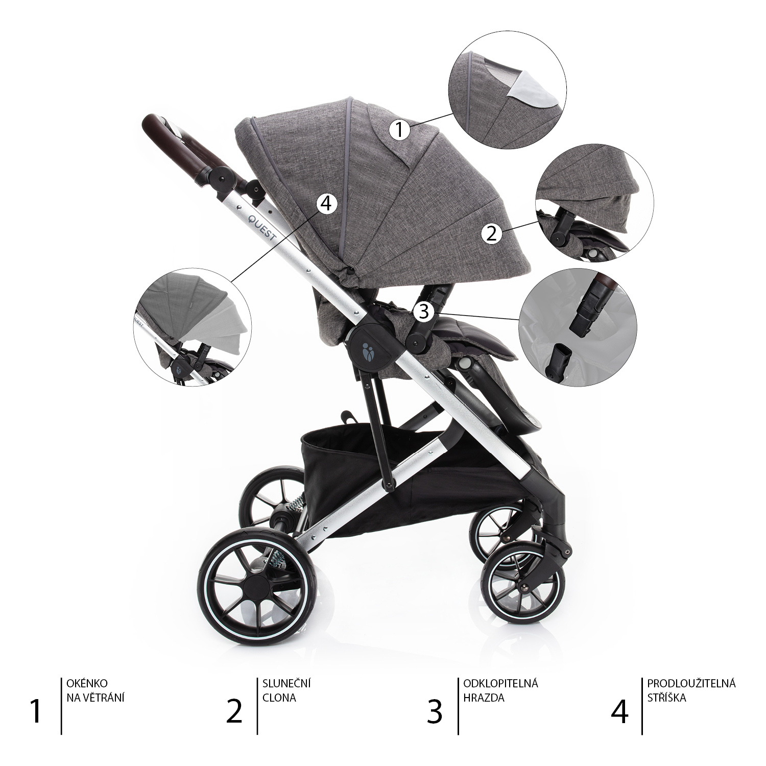 ZOPA Set kočárek Quest+ korba+ adaptéry+ autosedačka+ báze, Tornado Grey/Silver