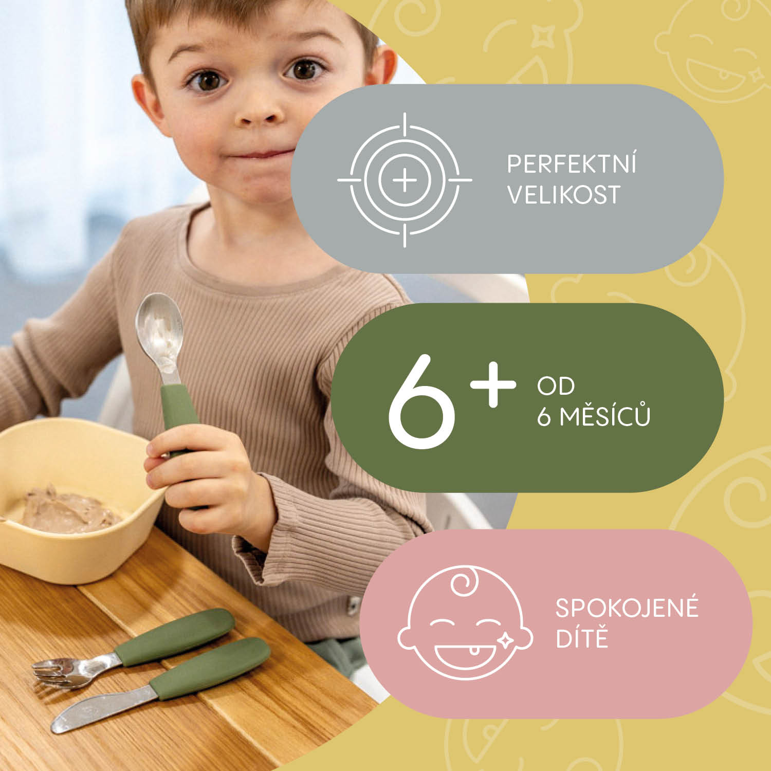 Zopa Silikonový dětský příbor, Mustard Yellow