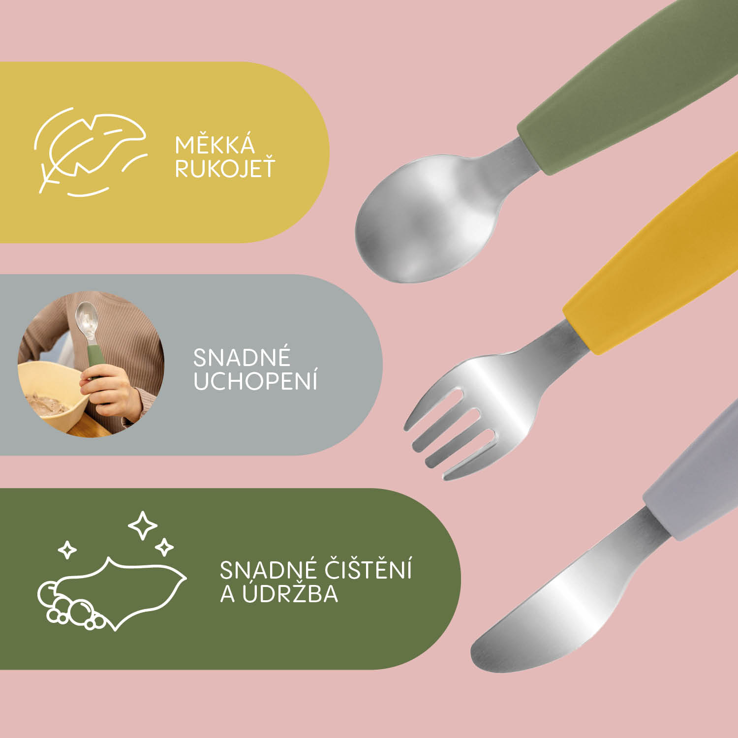 Zopa Silikonový dětský příbor, Dove Grey