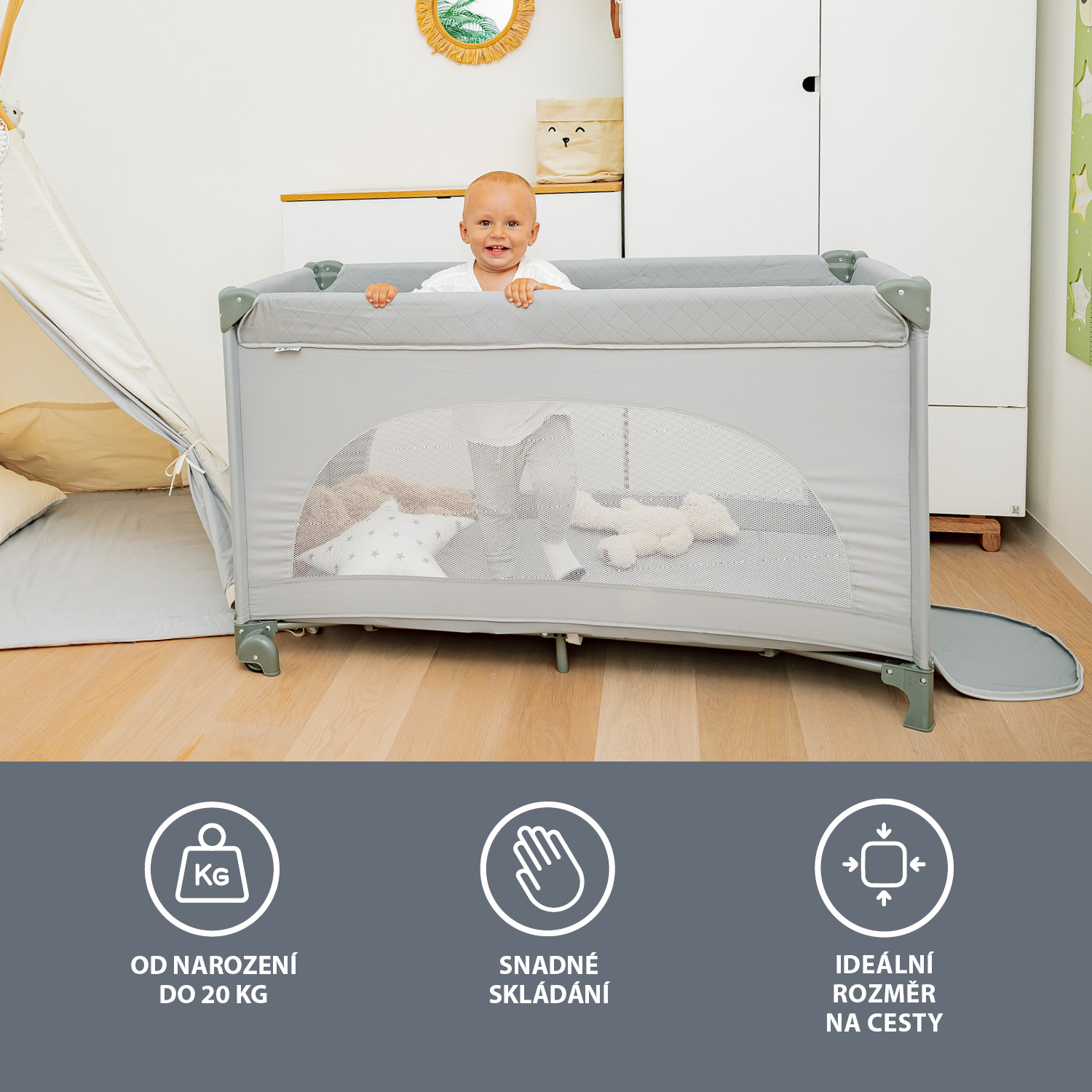 ZOPA Postýlka skládací Lely, Silver Grey