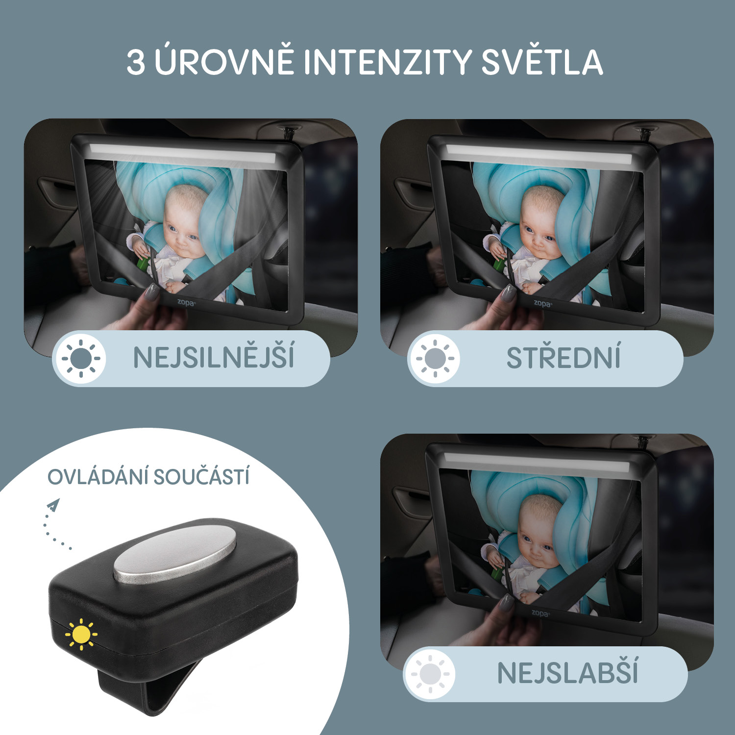 Zopa Zrcátko s LED osvětlením DELUXE, Black