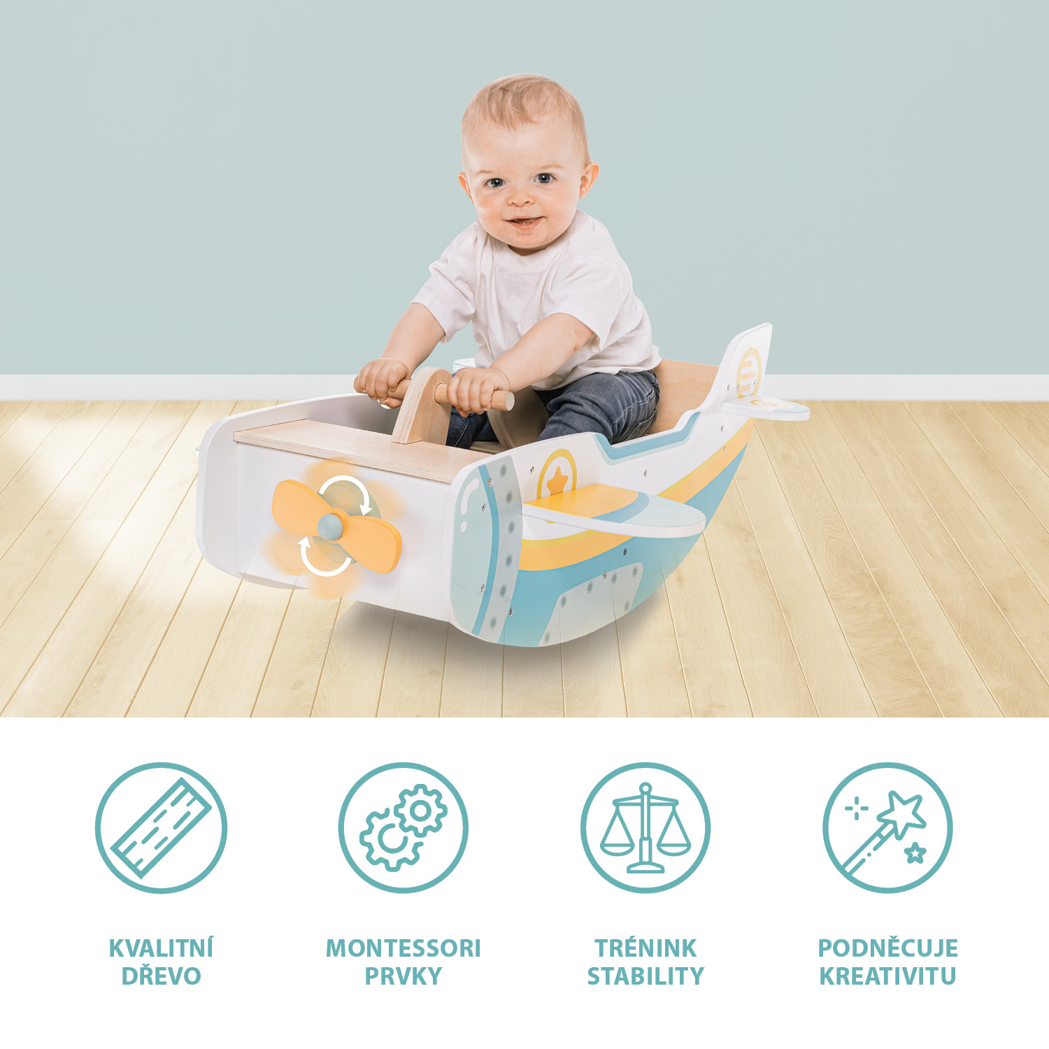 ZOPA Dřevěná montessori houpačka letadlo, Wood