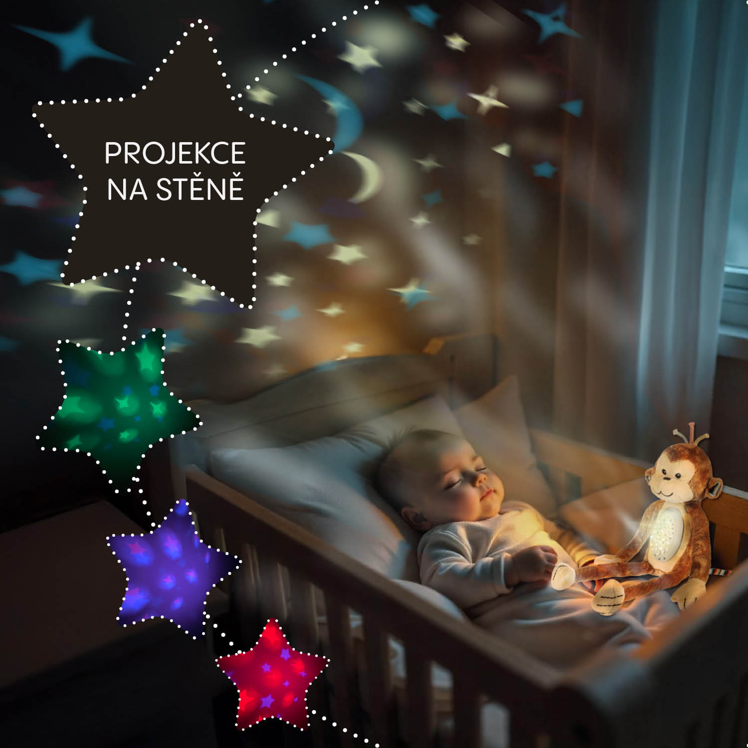 Zopa Plyšový usínáček s projektorem a melodiemi, Monkey