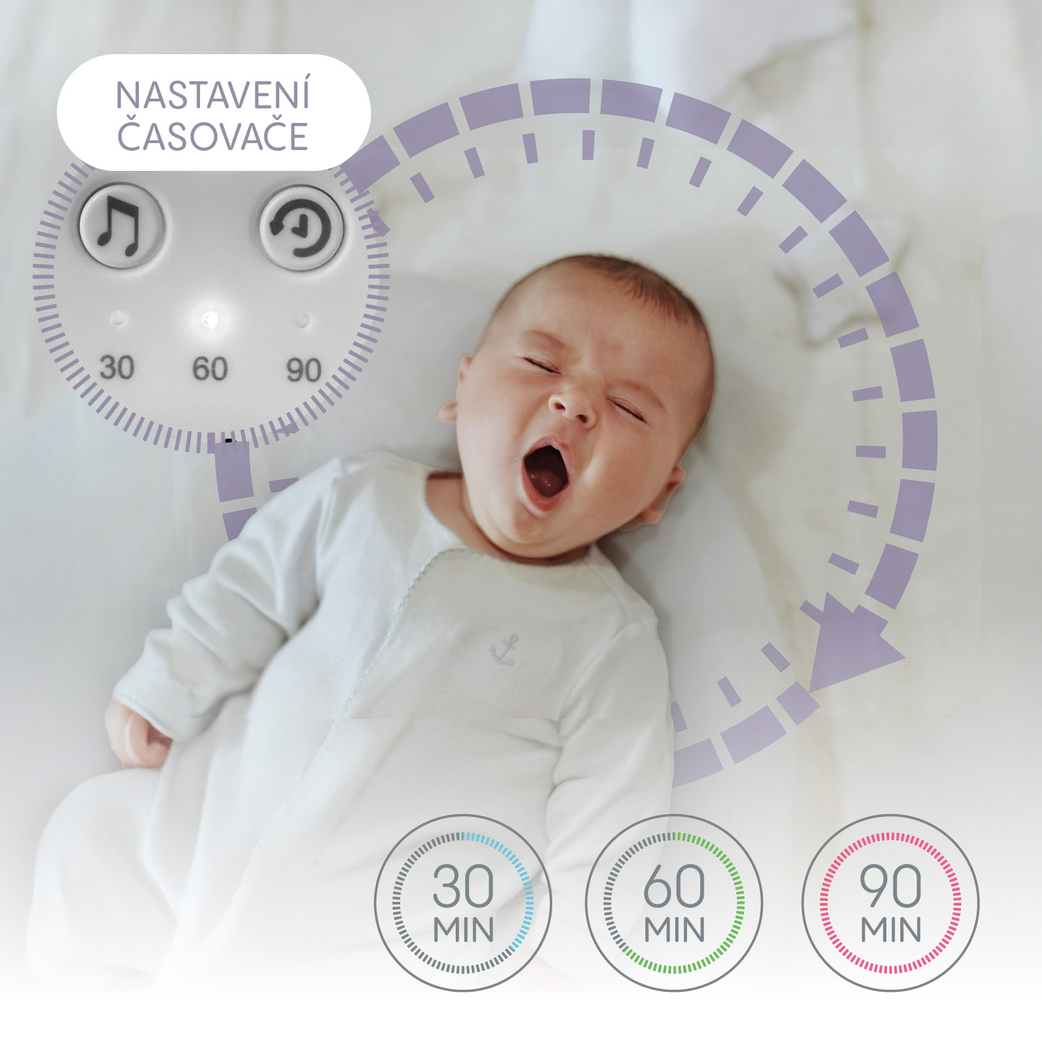 Zopa Přenosný usínací modul s LED světlem, bílým šumem a zvuky, White
