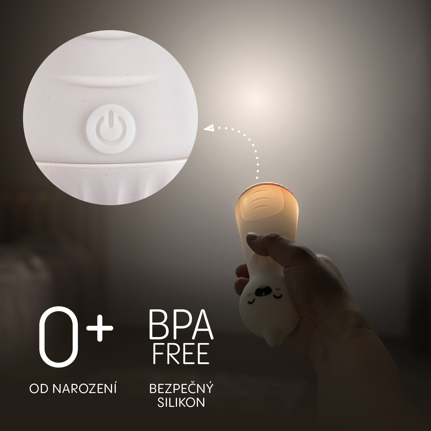 Zopa Silikonové LED noční světlo s baterkou, Dino