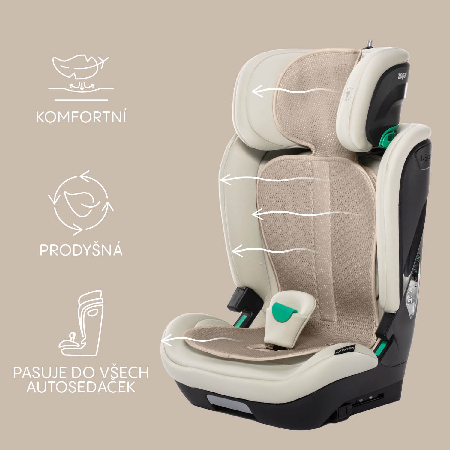 ZOPA Prodyšná podložka do autosedačky Breeze sk. 2/3, Ivory Beige