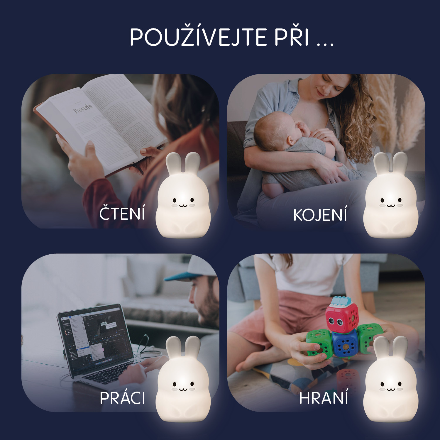 ZOPA Silikonová LED noční lampička vel. M, Rabbit