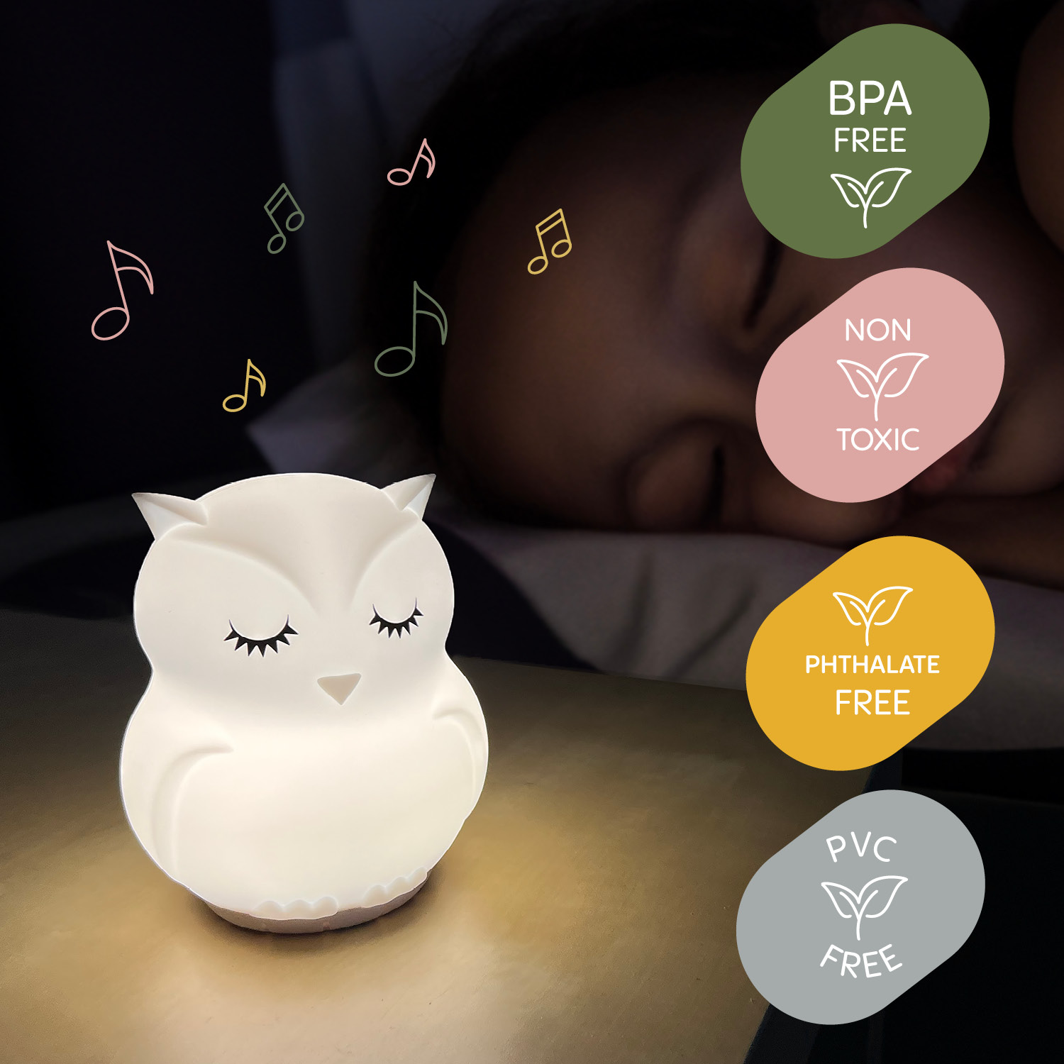 Zopa Silikonová LED noční lampička s hudbou vel. L, Owl