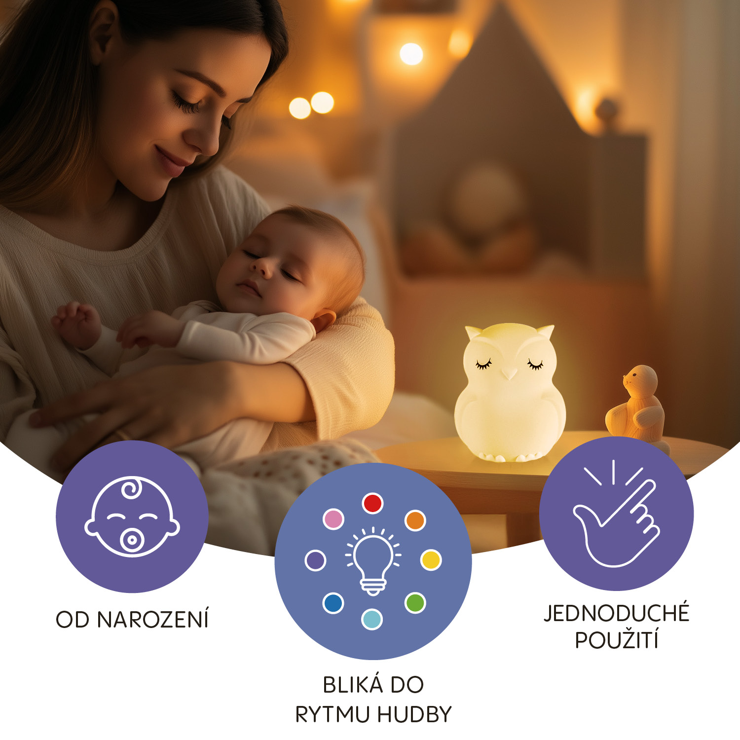 Zopa Silikonová LED noční lampička s hudbou vel. L, Rabbit