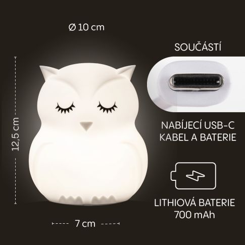 Silikonová LED noční lampička vel. M, Owl