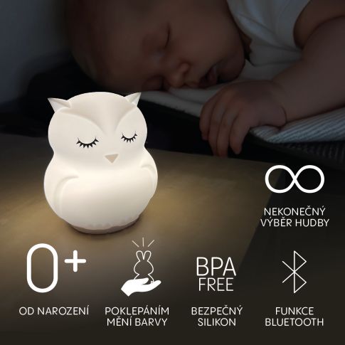 Silikonová LED noční lampička s hudbou vel. L, Owl